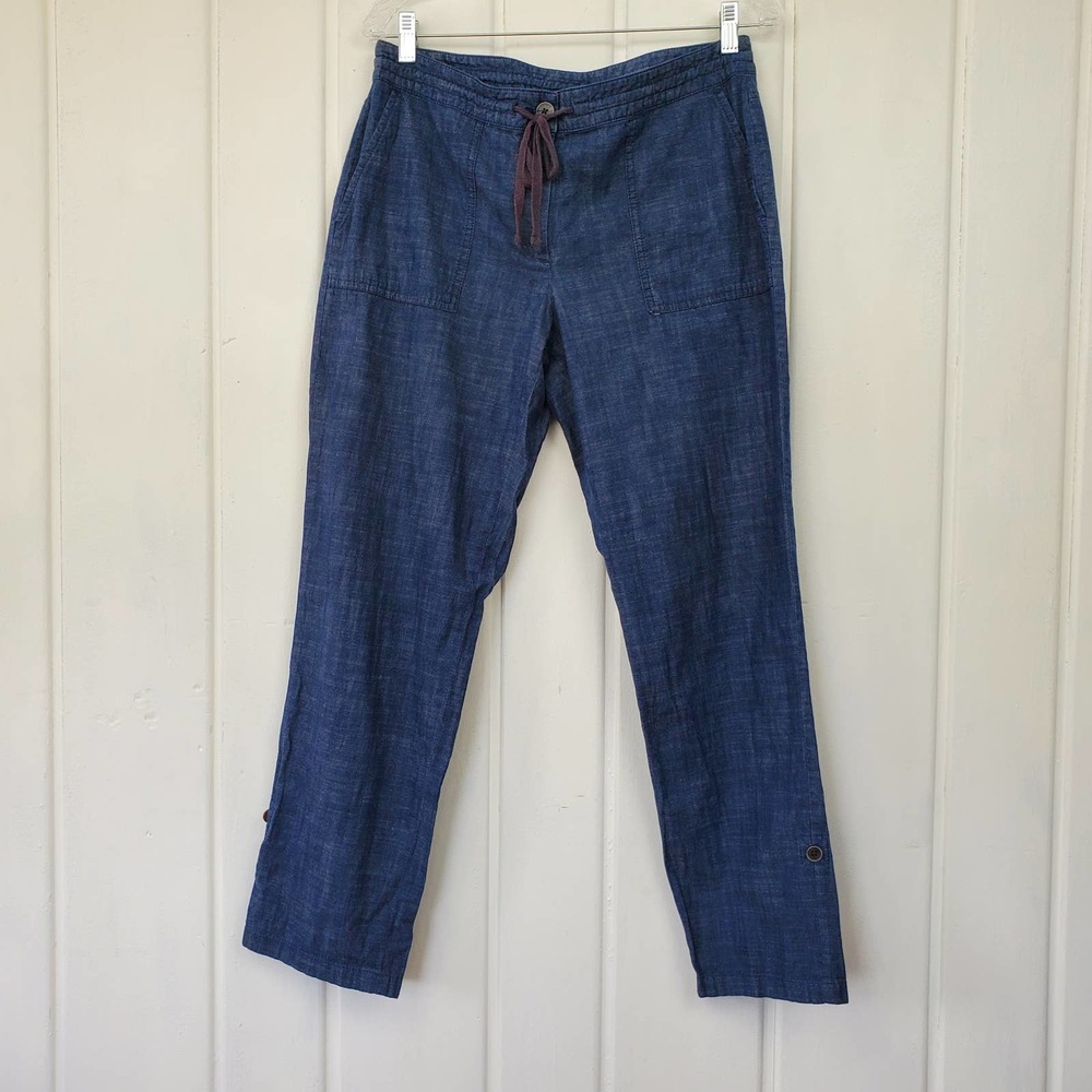 Talbots Signature Mid Rise Chambray Drawstring Roll Up Cuff Ankle Pants Womens 8